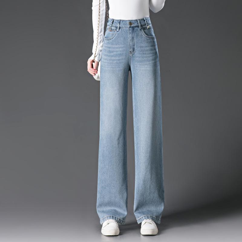 

Весна 2025 Светло-голубые джинсы с высокой посадкой в пол с широкими штанинами Size 29/XL: 105-115 jin светло-синий