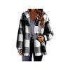 2025 Plaid Loose Fit Long Sleeve Hooded Fuzzy Zip-Up Cardigan Jacket