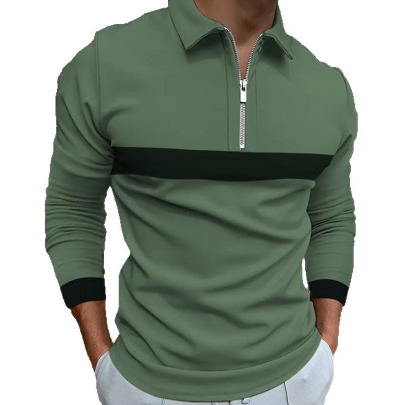 Stylish Men's Long Sleeve Plaid Zip Polo Shirt, Casual Fashion Top