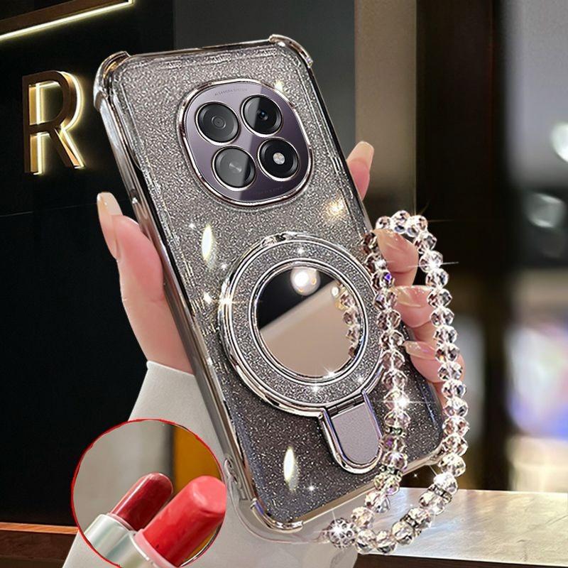 Glitter Mirror Holder Bracelet Phone Case For Samsung Galaxy Note 20 Ultra Note 10 Plus Soft Silicone Shockproof Stand Cover
