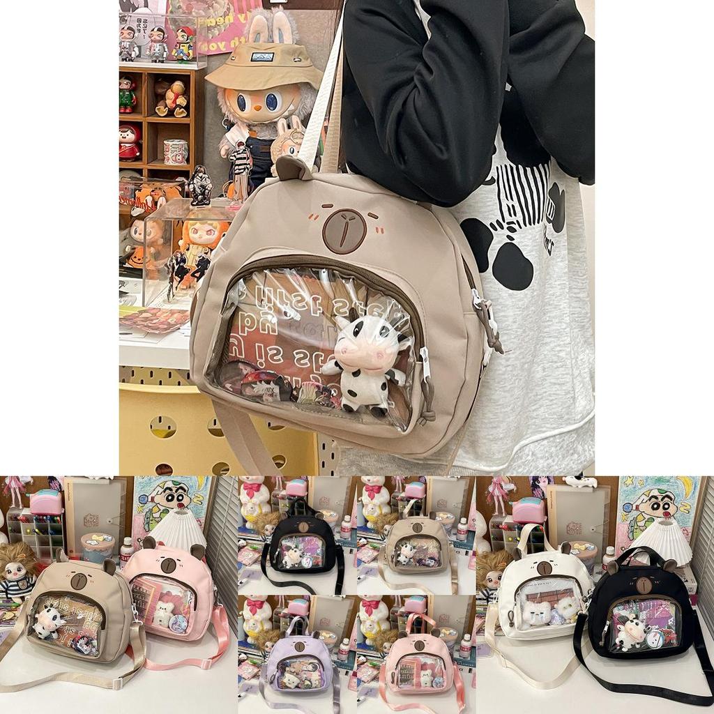 Capybara Themed Transparent Shoulder Bag With Print And Pouch For Teens