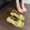 Fashion Summer New Temperament Flower Sandals Women's Comfortable and Versatile Design Outside Wear Square Toe High Heels
