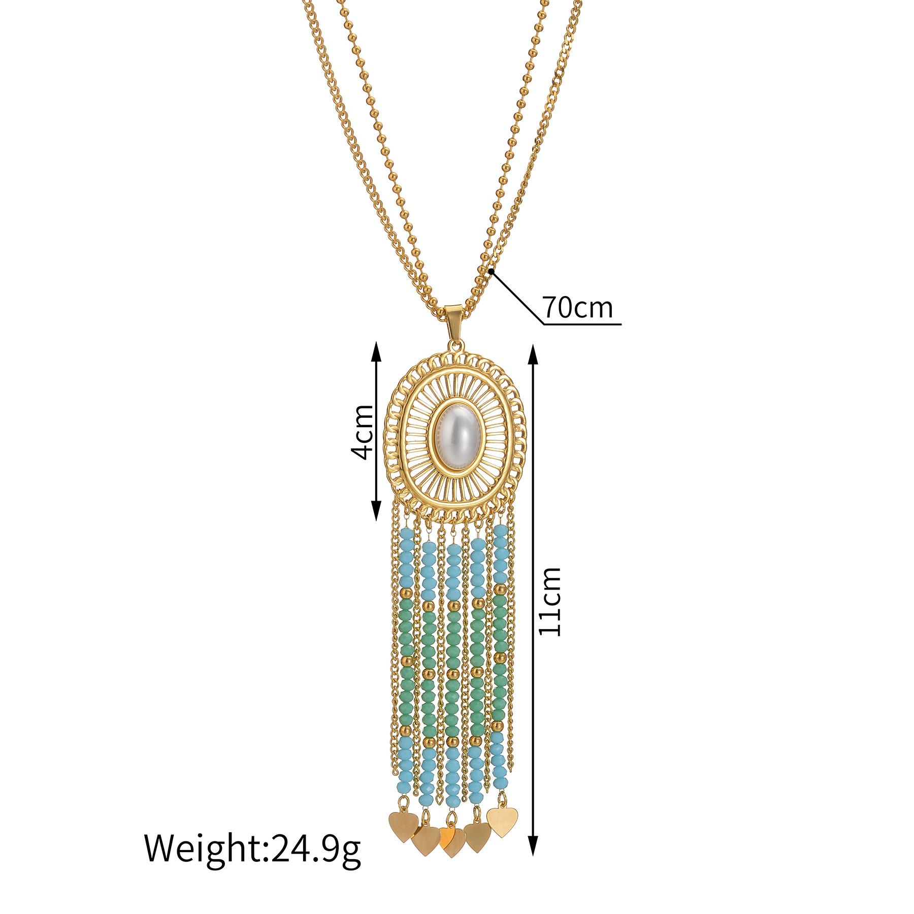 

Atoztide Bohemian Pendant Necklace for Women Stainless Steel Trendy Imitation Pearl Tassel Sweater Chain Christmas Jewelry Gift