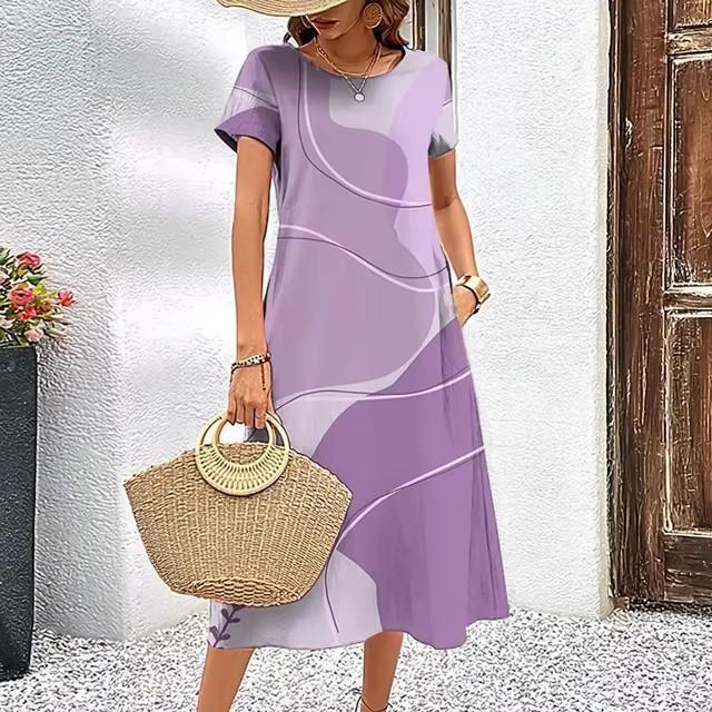 Abiti con Stampa Digitale 3D Donna Estate Manica Corta Scollo O Casual Ampio Vestito