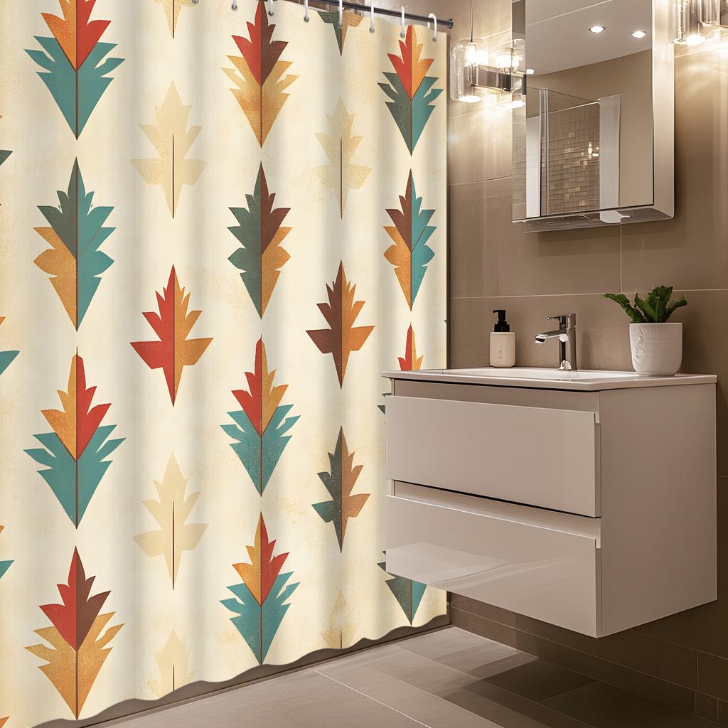 1PC Bohemian Tribal Leaf Shower Curtain, Vintage Botanical Design,  Machine Washable for Modern & Traditional Bathrooms