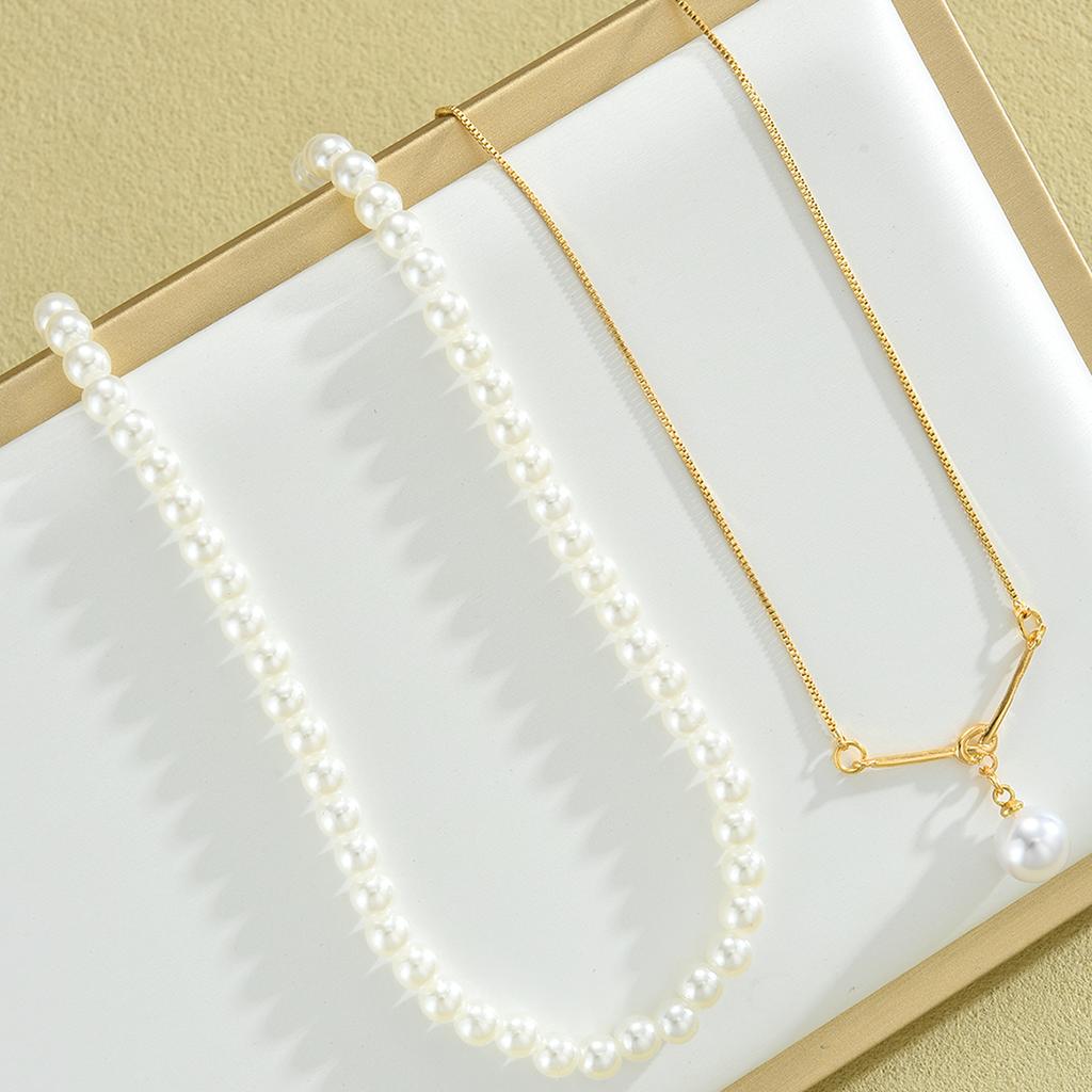 2 Pcs Elegant Pearl Beads Chic Exquisite Necklace Set Fashion Gold Color Minimalist Choker Necklace Daily Wear Party Jewelry New