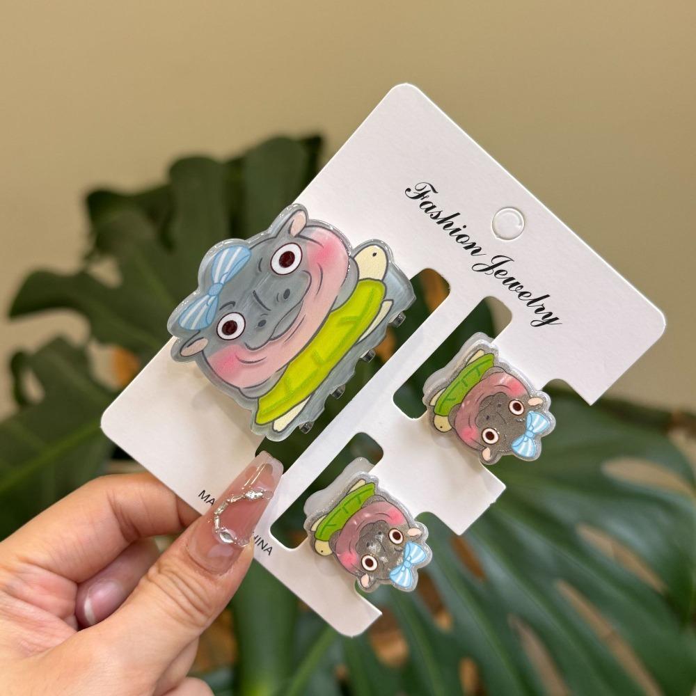 1/3Pcs Flower Small Shark Clip Set Acrylic Cartoon Capybara Hair Clip Miss Hippo Hair Claw  Travel