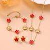 Edelstahl Glück Fünfblättrige Blume Halskette Ohrringe Armband Set für Frauen Freundin Geschenk Schmuck