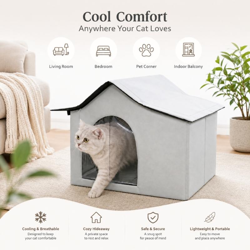 Foldable Cave Shelter for Pet Cooling, Enclosed House for Outdoor Bed Stray Animal Portable Cover for Bedroom Use Daily Home