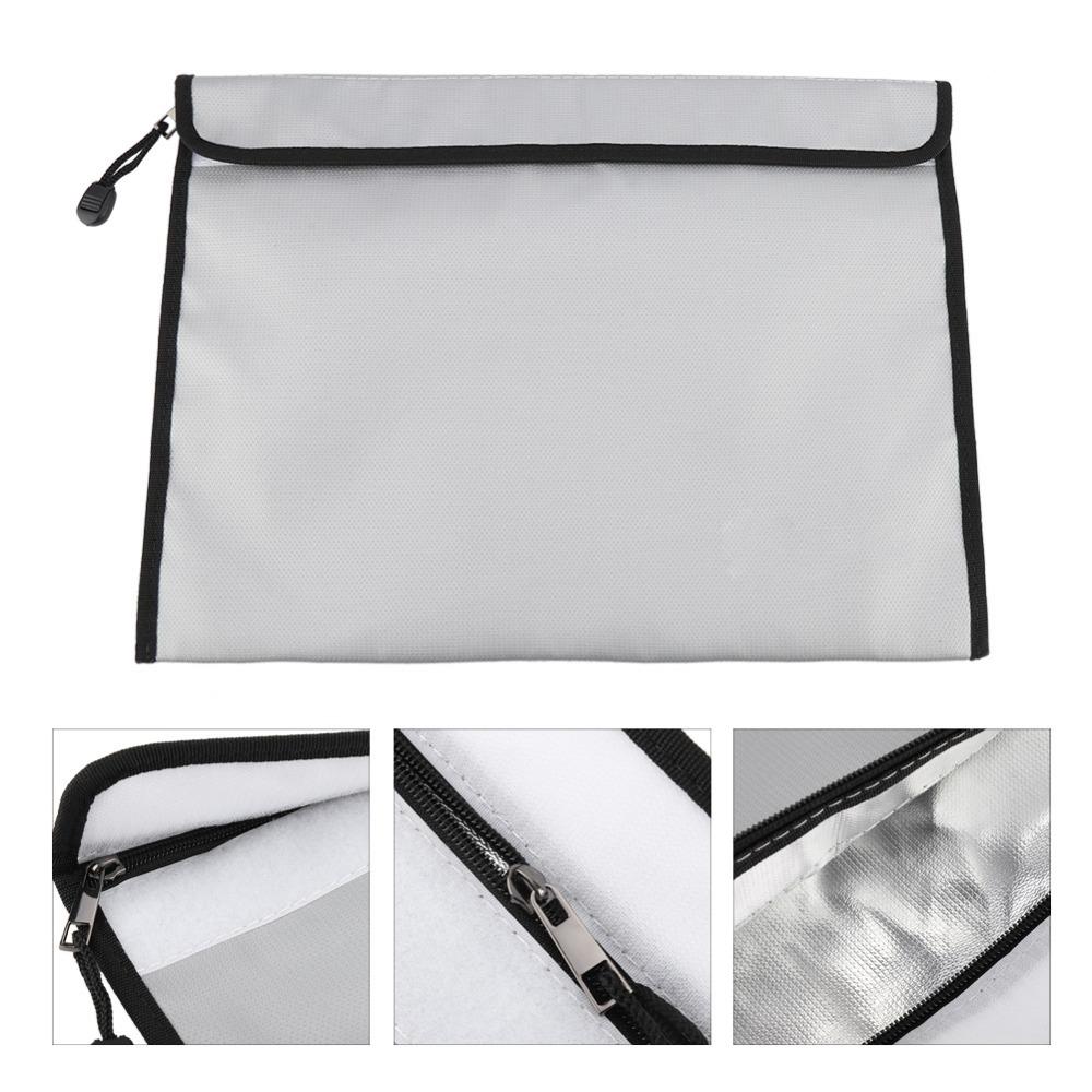 Zipper Closure Fireproof Waterproof Document Bag Portable Large Capacity Fireproof Documents Bag Silver Durable File Safe Bag