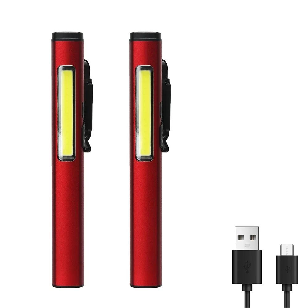 USB Rechargeable Pen Lamp COB Side Light Built In Battery With Pen Clip Pocket Led Flashlight For Medical Emergency Inspection
