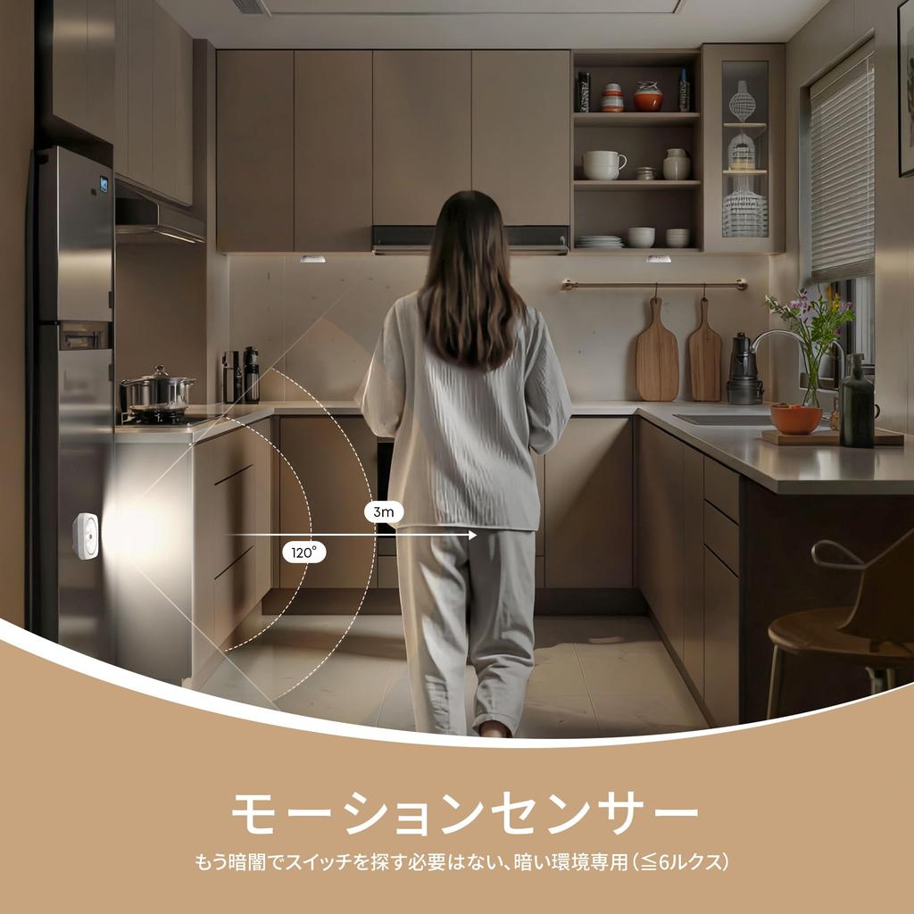 LROLTEF Square Kitchen Light, Cabinet-Mounted, Compact LED Light, Stick-On, No Installation Required, 3 Modes, High-Capacity Sensor, Type-C Charging,