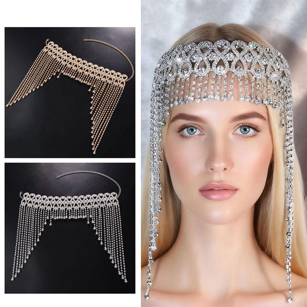 Long Tassel Sparkling Tiara Headdress Shiny Headpiece Cap Tassel Hair Chain  Party Props