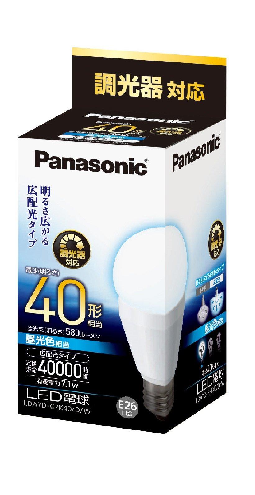 

Panasonic LED bulb, base diameter 26mm, equivalent to 40W bulb, daylight equivalent (7.1W), general bulbwide light distribution type, dimmer