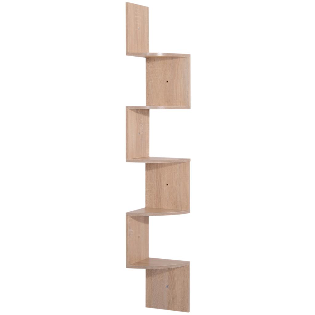 Wall Corner Shelf Zigzag Storage Rack 20 Cm X 20 Cm X 126 Cm Height 5 Tiers Light Oak Wood