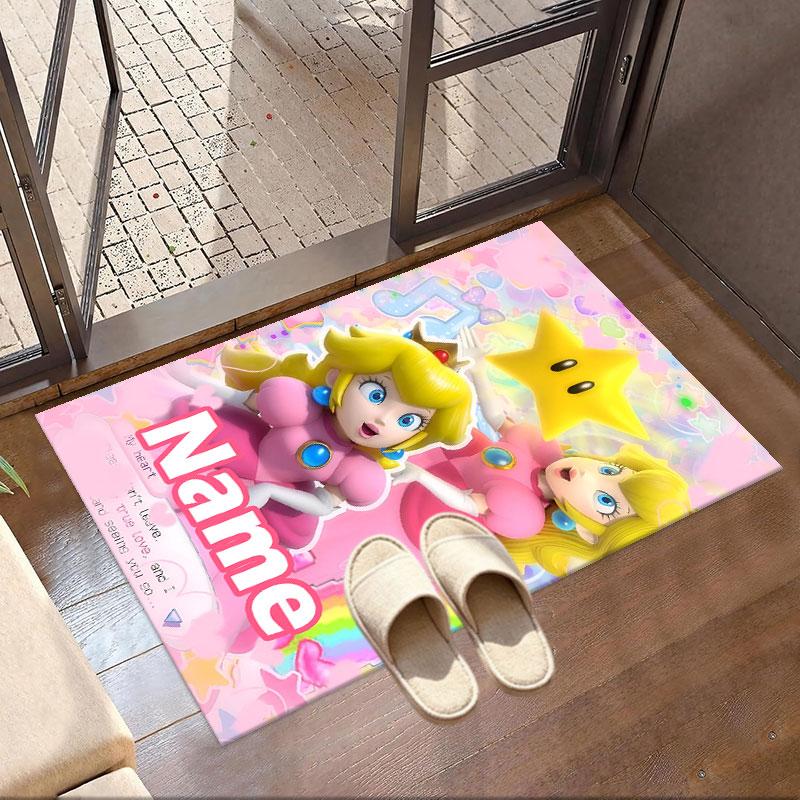 Custom Name Personalized Princess Peach Toadstool Print Carpet, Versatile Home Decor Rug, for Playroom, Apartment, Balcony, Entryway, Hallway Gift