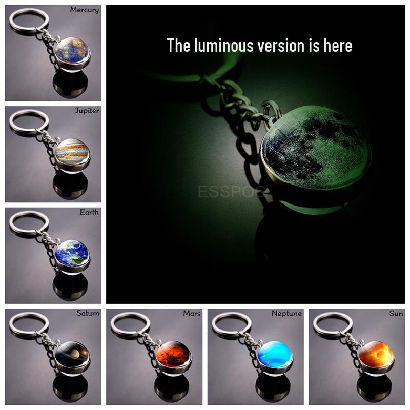Luminous Solar System Pendant Keychain: Moon, Planets, and Galaxy Glass Ball