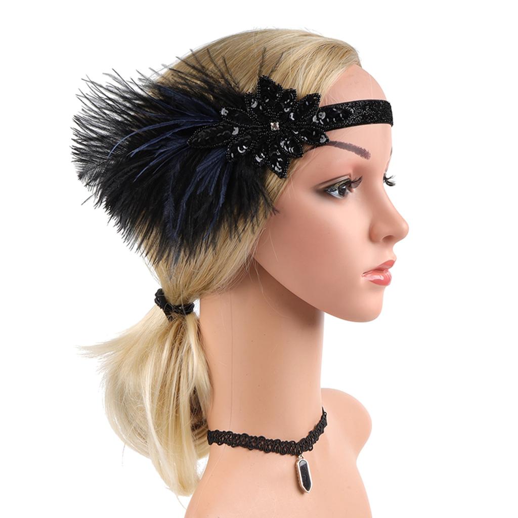 1920er Flapper-Kleid Accessoires Retro-Party Schwarz Retro-Party-Requisiten Feder-Kopfschmuck Strass-Haarband Cocktail-Kopf