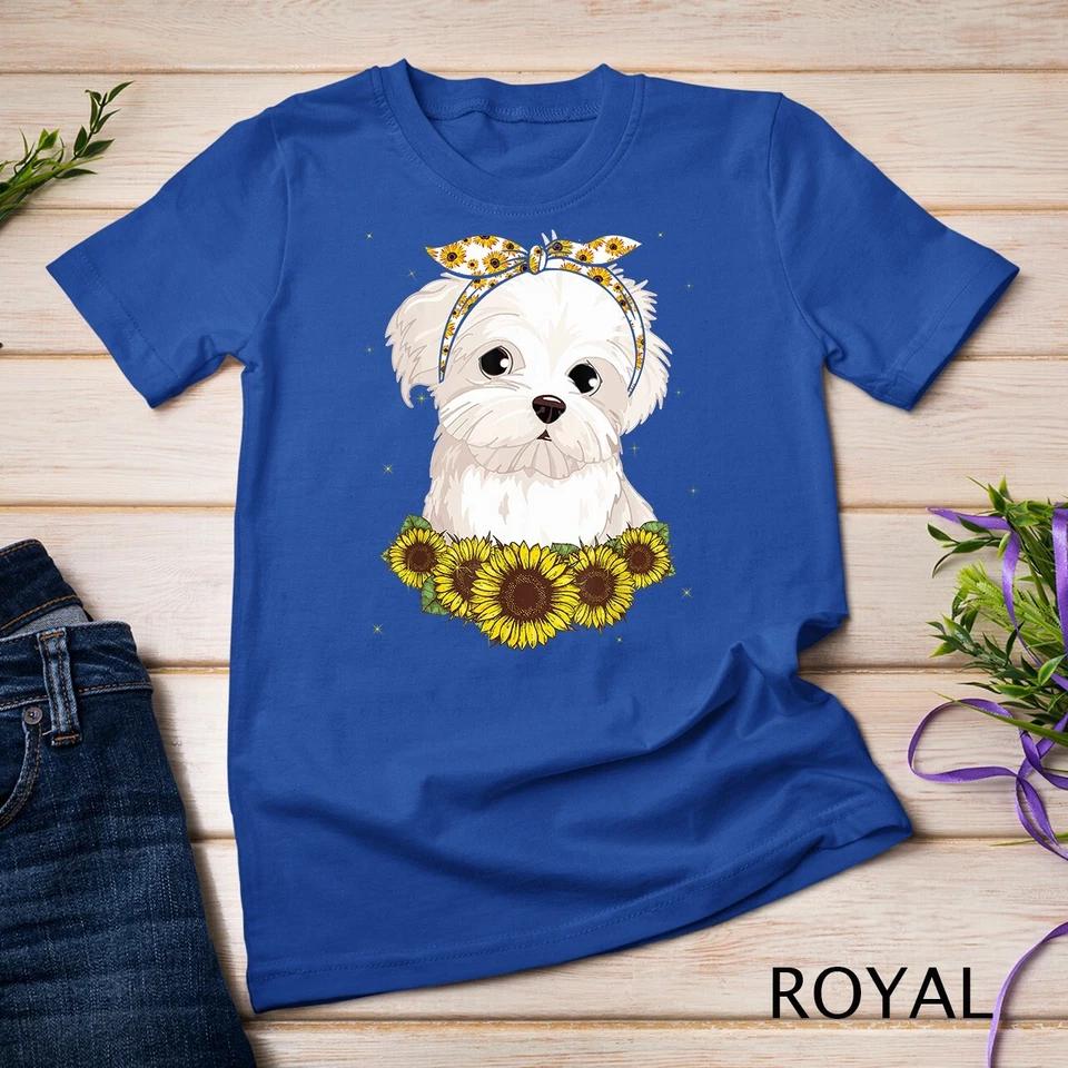 Girls Women Mom Maltese Dog Sunflower Gift T-Shirt Unisex T-shirt 7 S