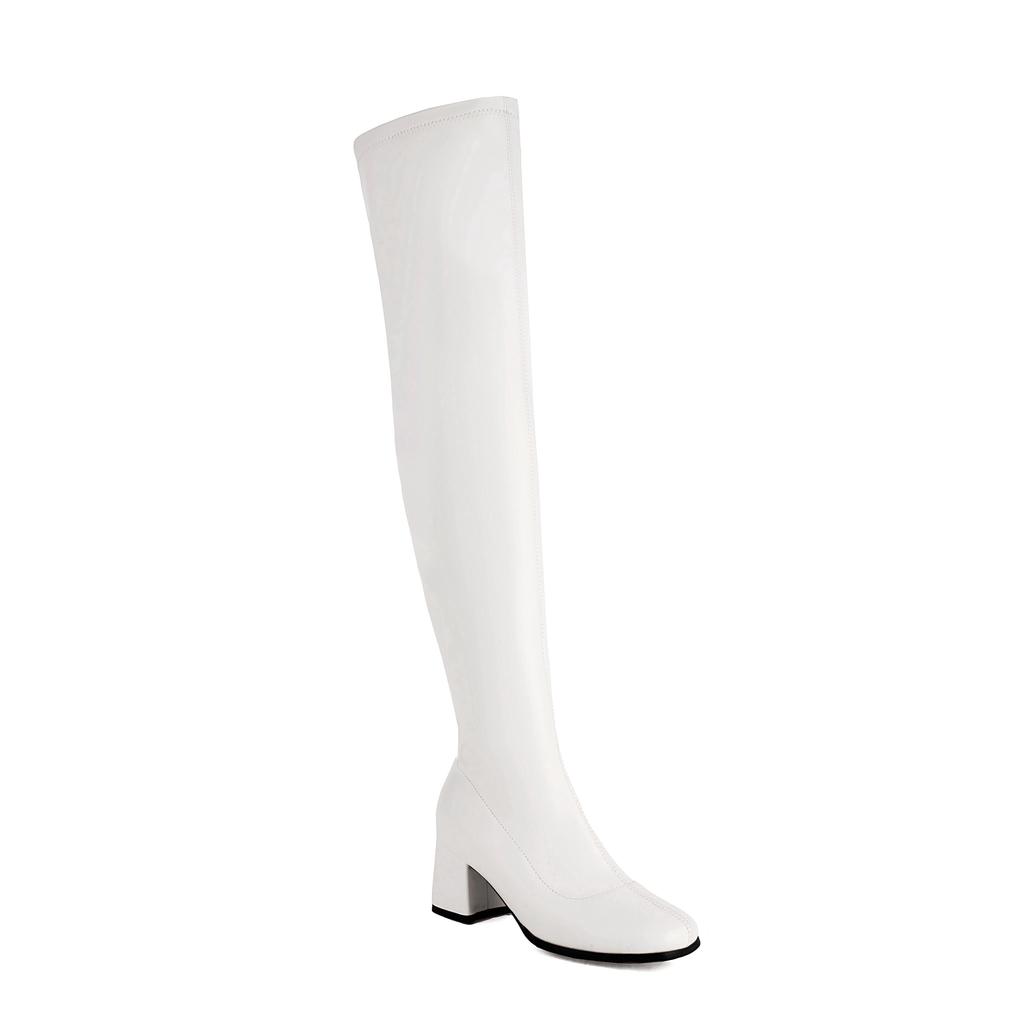 Krazing Pot PU Autumn Winter Shoes Thick High Heels Super Size Stovepipe Boots Round Toe Keep Warm Zipper Over-the-knee Boots