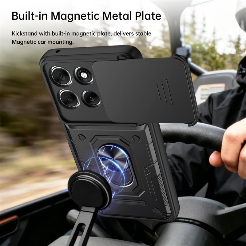 Funda For Motorola Signature Case Slide Camera Armor Cover For Moto Edge 50 60 70 Fusion Pro Magnetic Ring Holder Stand Coque