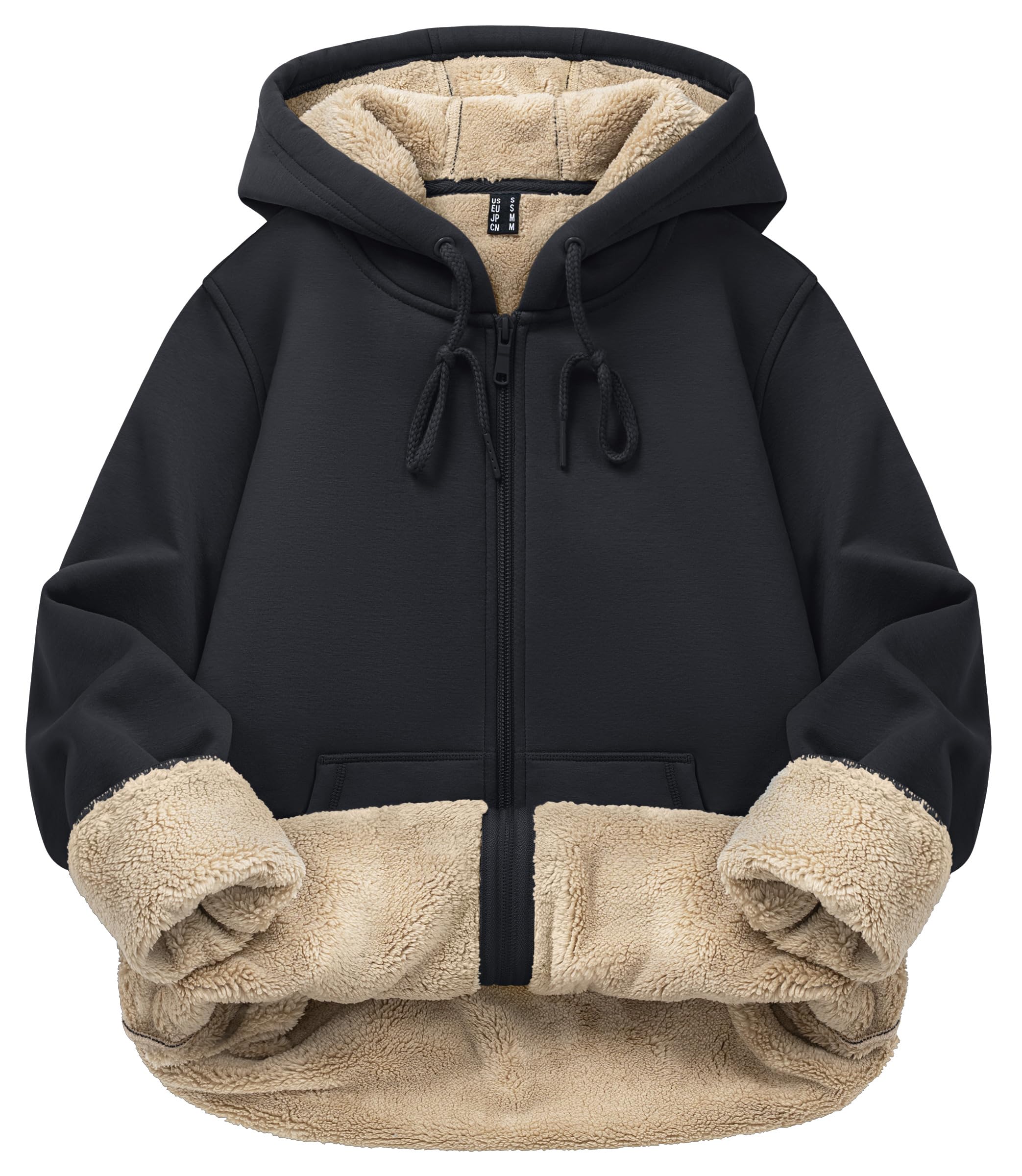 

[TACVASEN] Women s Warm Sweatshirt, Casual Zip-Up, Stretch, Plain, Simple Hoodie Top, Casual Wear, Jacket, Soft, Fleece, with Pockets, Black, Size L