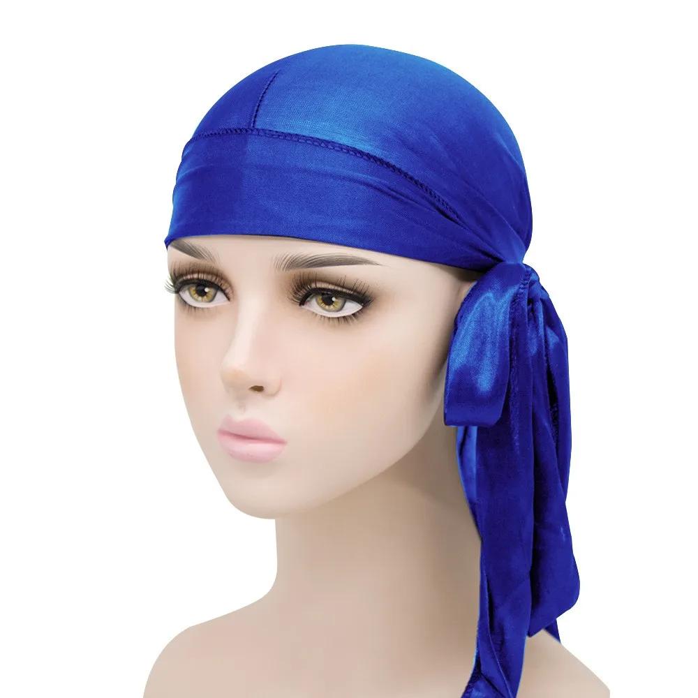 Unisex Adult Satin Long Tail Doo Rag Durag Bandanas Cap Pirate Hat Turban Men Hip Hop Headband Biker Headwrap Women Headwear