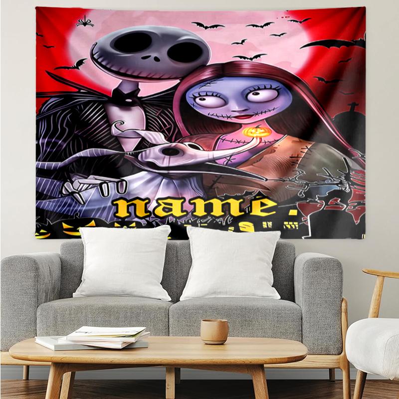 Custom Name The Nightmare Before Christmas Print Tapestry, Backdrop, Easy Setup, Ideal for Bedroom, Office & Living Room, with Aesthetic Wall Hanging