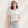 Zhaojun Women's Striped Mulberry Silk Blend Short Sleeve Knit T-Shirt