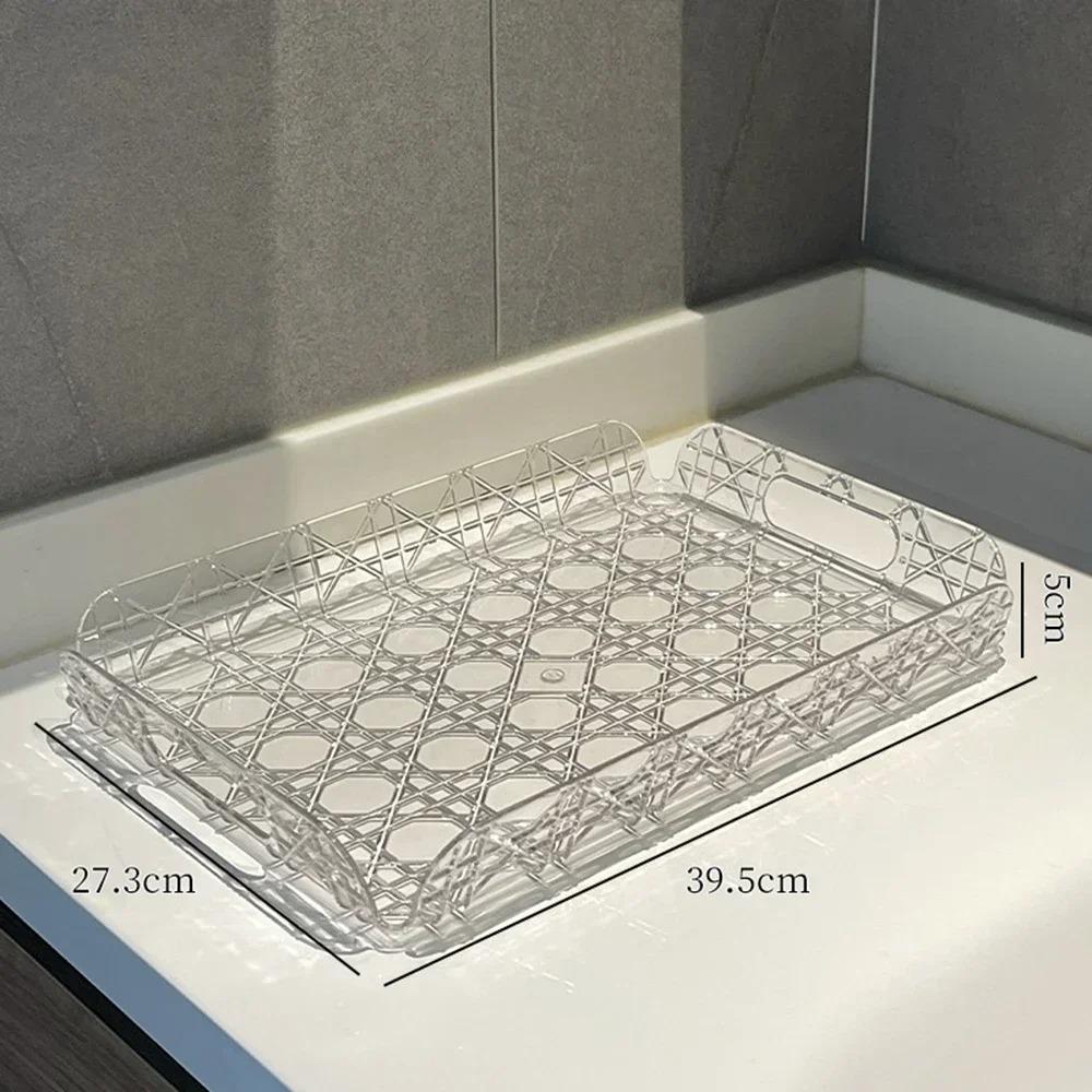 Household Rectangular Storage Tray Light Luxury Transparent Water Cup Storage Tea Tray Countertop Home Decoration Organizer Tray