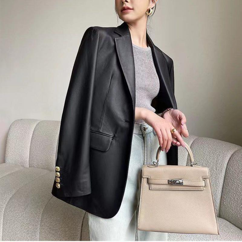 Leather jacket women's blazer spring and autumn new loose black pu temperament small suit top