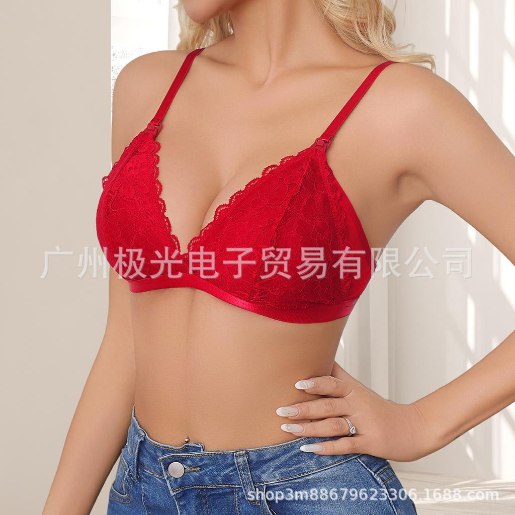 Women Red Lace Wireless Maternity Nursing Bra