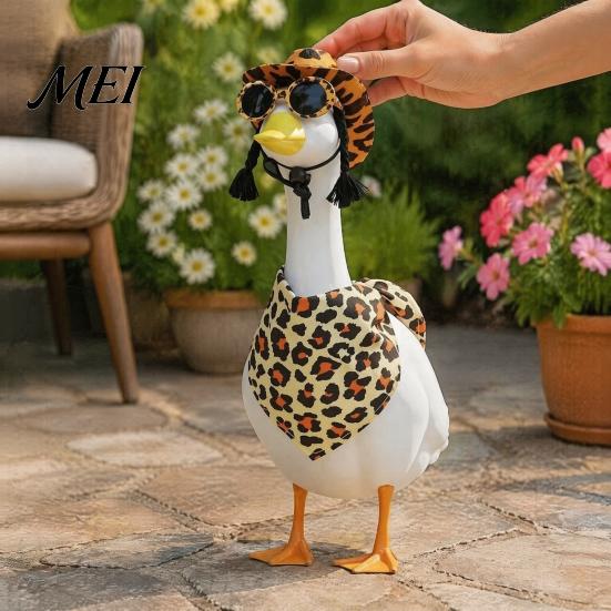 Elastisk Rem Dekorativt Gear Veranda Gås Kostume Tilbehørssæt, Leopard Ko Print Bandana Hat Solbriller Outfit, Vestlig Sjov Miniature Fotografering
