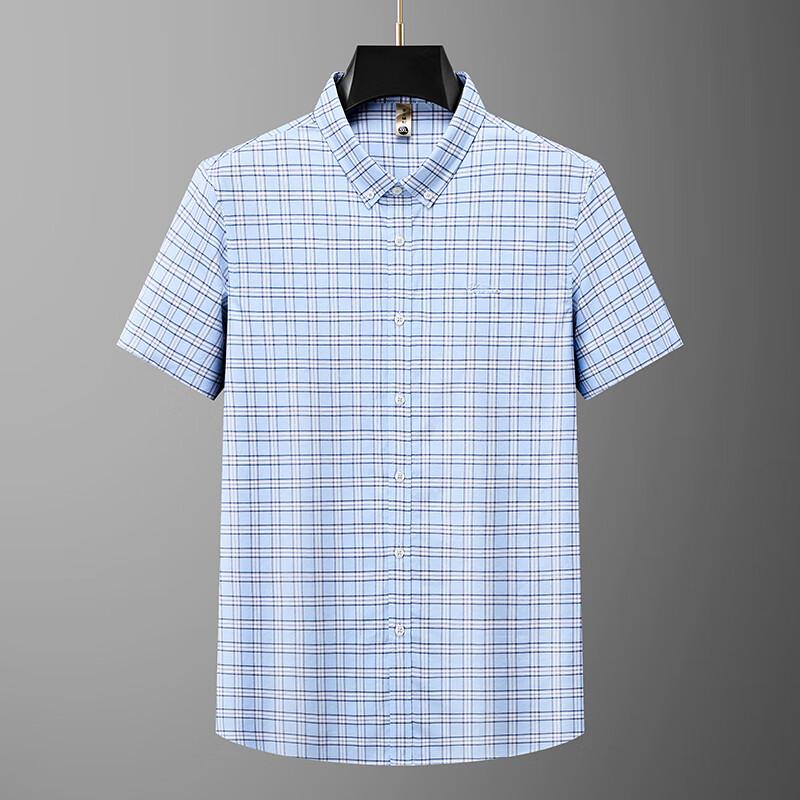 Dibenze Men's Plus Size Plaid Short Sleeve Shirt