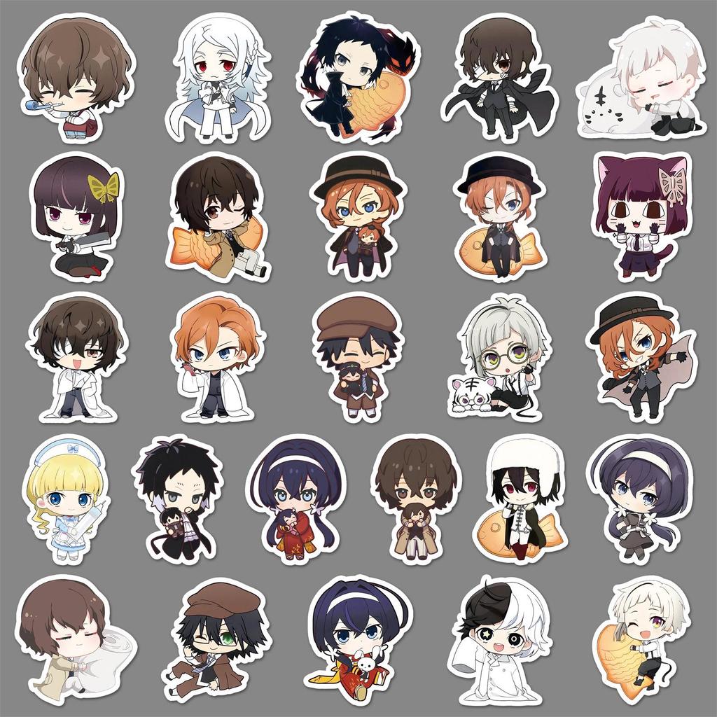 51pcs Chibi Bungo Stray Dogs Stickers - Japanese Anime Characters Collection (Akutagawa Ryunosuke, Mafia Guka) with Storage Box for DIY Decor