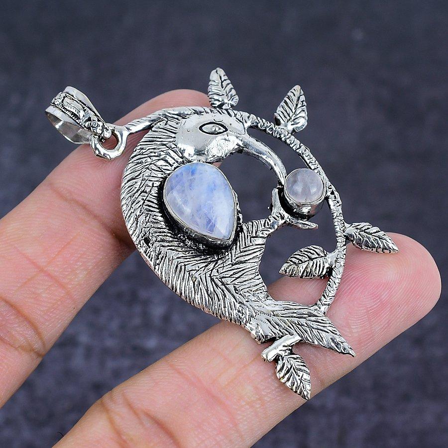 Natural Moonstone Gemstone 925 Sterling Silver Jewelry Pendant 2.56" N8v21