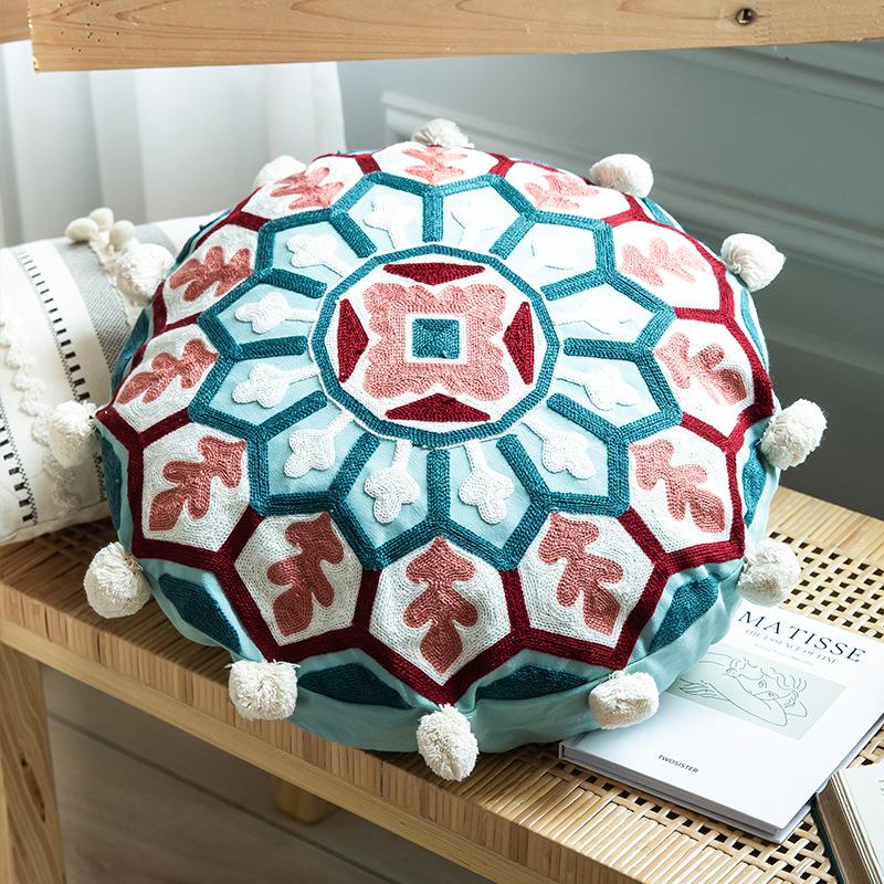 

Марокканская этническая подушка круглой формы с ручной вышивкой, декоративная для дивана, гостиной, в индийском и юго-восточноазиатском стиле, наволочка для подушки на эркер diameter 45cm