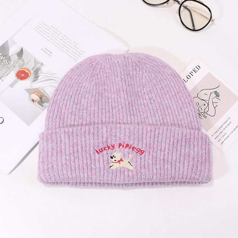 Korean Cute Puppy Knitted Wool Hat for Women Thickened Warm Autumn and Winter New Style Showing Face Small Bag Head Cartoon Cold Hat