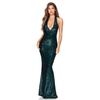 Women's sleeveless backless dress women's summer high-end long dress European and American sequins hanging neck fishtail dress women