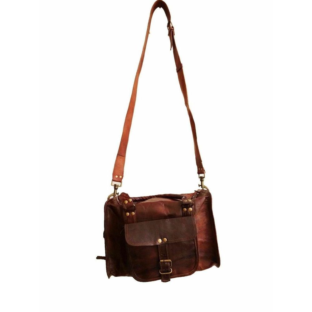 Genuine Vintage Leather Brown Travel Luggage Duffle Gym Overnight Men Women Bags