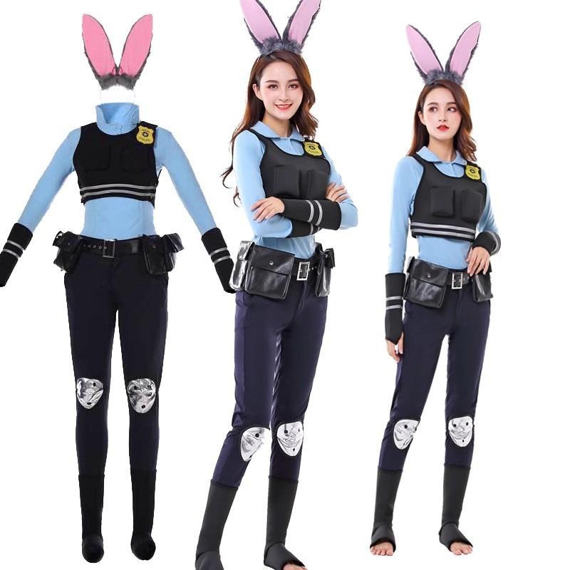 Halloween Voksenkostyme Gal Zootopia Kanin Judy Politibetjent Kostyme Langermet Kortermet Draktsett