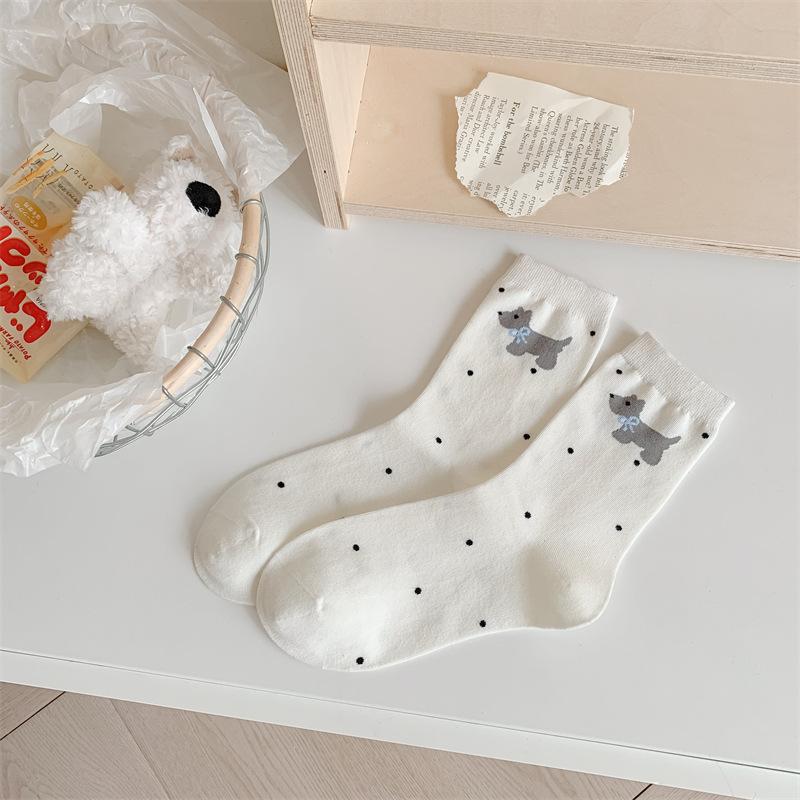 Love Jacquard Spring Puppy Cotton Bow New Product Stack Socks Mid-Leg Socks Casual Sports