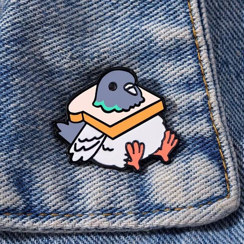 Bread Pigeon Enamel Pin Fashion Animal Decorative Brooches Lapel Bag Badges Jewelry Gifts