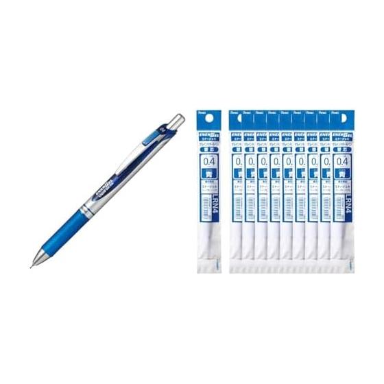 Pentel EnerGel Gel Ink Pen BLN74-C 0.4 Blue, 10 Pens; EnerGel 0.4mm XLRN4-C Blue Refill, 10 Pens