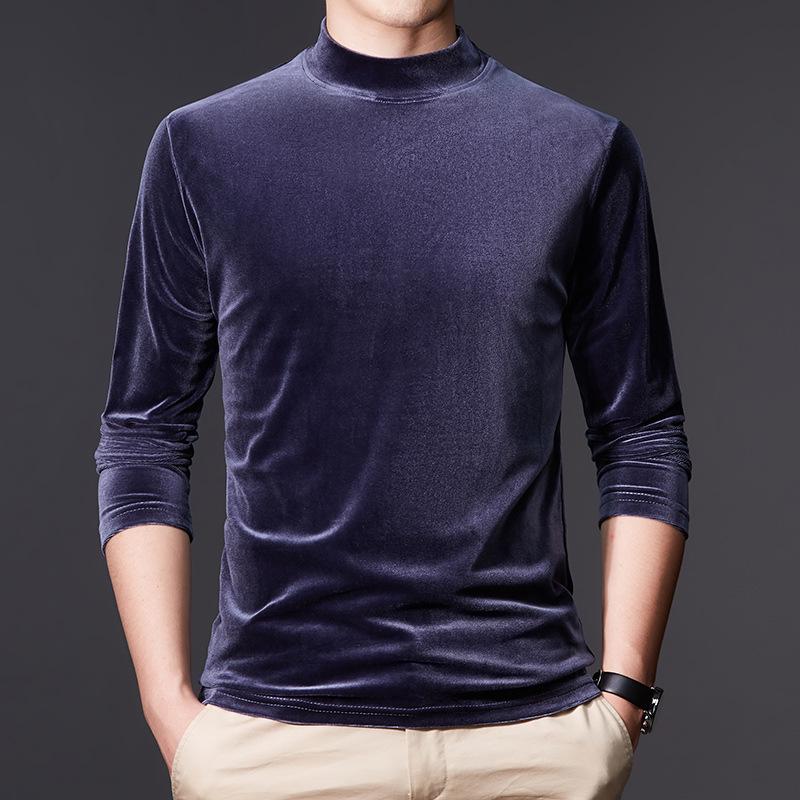 

Мужская футболка из золотистого бархата с полувысоким воротником и длинными рукавами на осень/зиму 2022 г. L синий