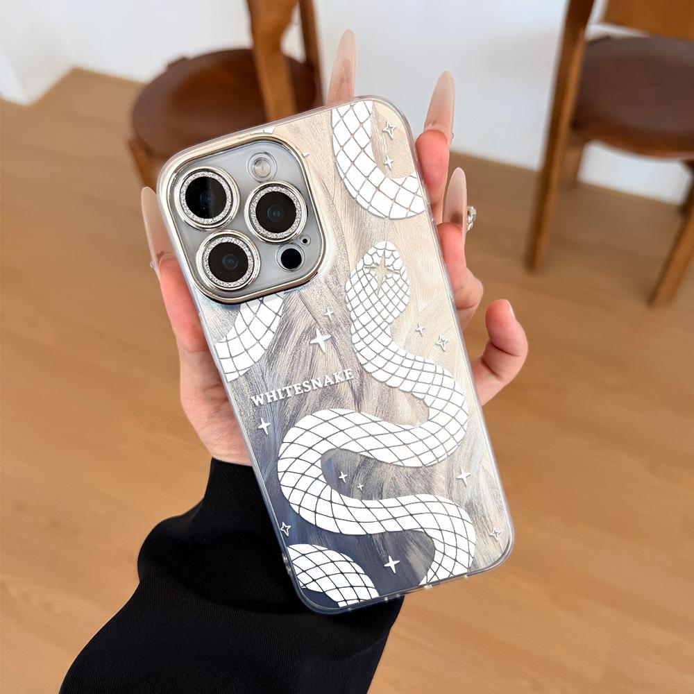 White hollow snake for Apple 16 mobile phone case iPhone17 feather yarn anti-drop Spice Girl wind essence hole feather yarn case 11