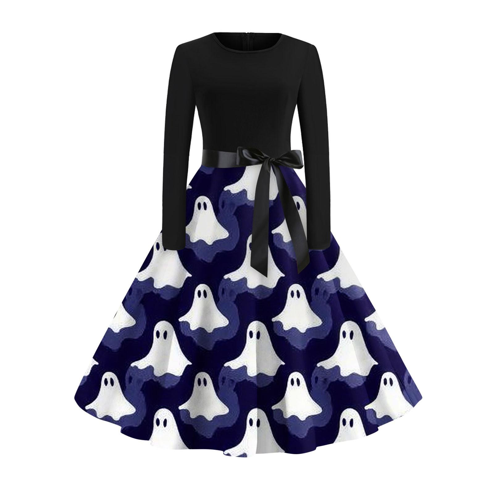 

Women s Fashion Casual Round Neck Halloween Print Long Sleeve Dress M