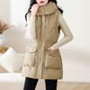 Down Cotton Vest Women's New Autumn and Winter Warm Medium and Long Thickened Hooded Vest Jacket