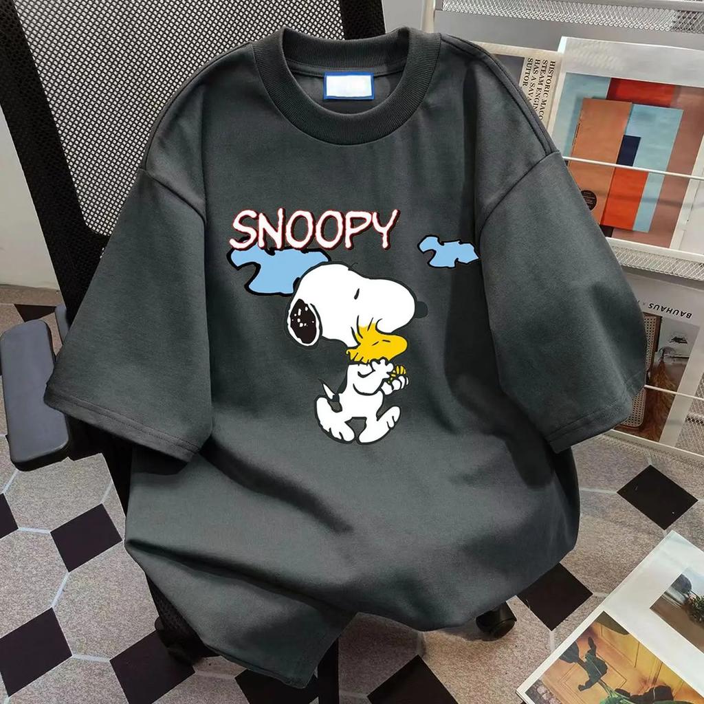 Disney Lato 100% Bawełna Krótki Rękaw Luźna Koszulka Nadruk Snoopy Prosta Codzienna Wyszczuplająca Zwięzła Odzież Damska Harajuku Top