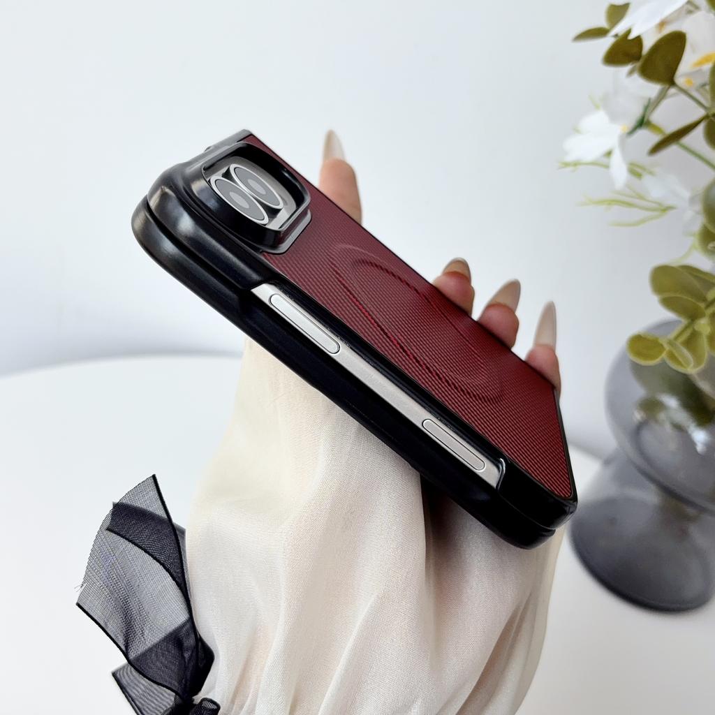 Magnetic For iPhone Duo Fold Case Luxury Carbon Fiber Leather Protective Back Cover For Magsafe Wireless Charging Shell Funda